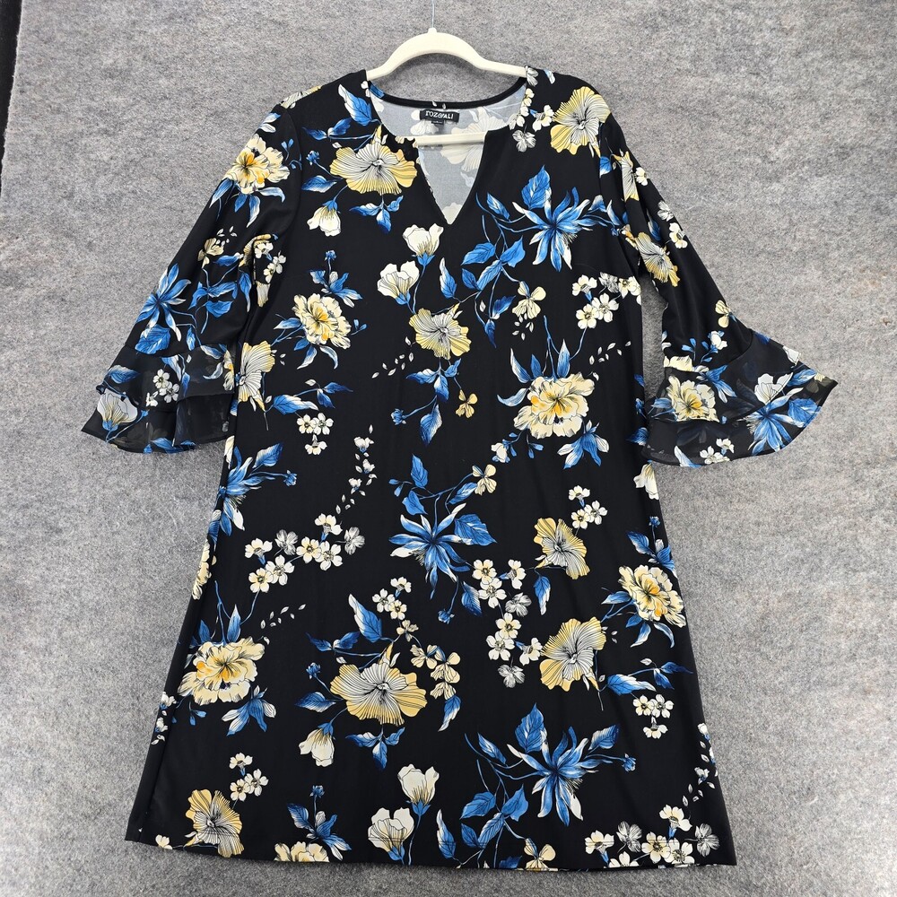 Roz Ali Dress Womens Large Short Sleeve V Neck Black Floral